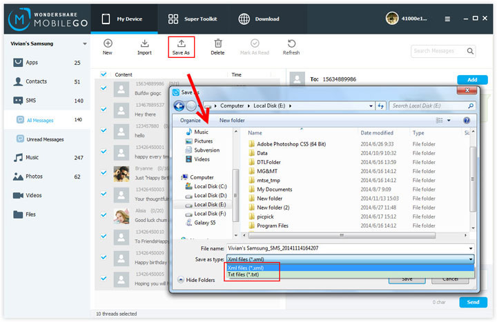 Transfer SMS from Samsung to Computer