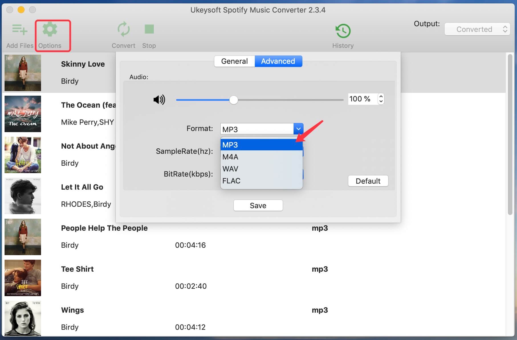 choose MP3 as output format