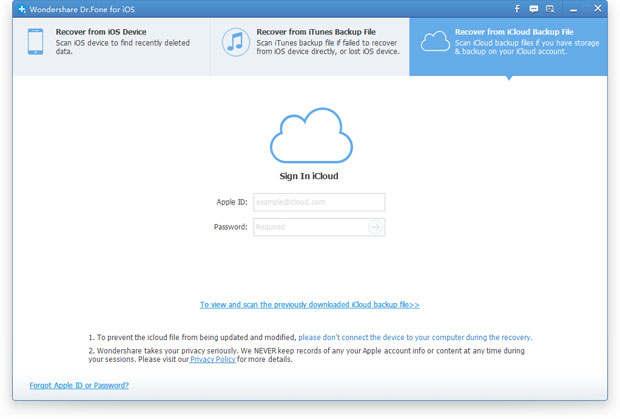 choose a recovery mode and sign in iCloud account
