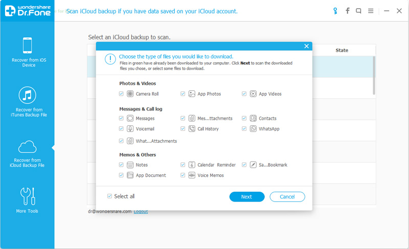Recover file from iCloud Backup