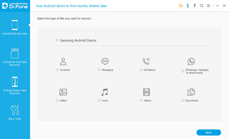 select the files type recover from android
