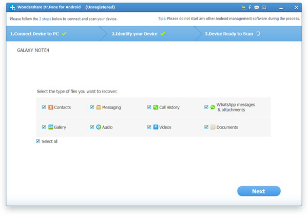 select samsung data you want to recover